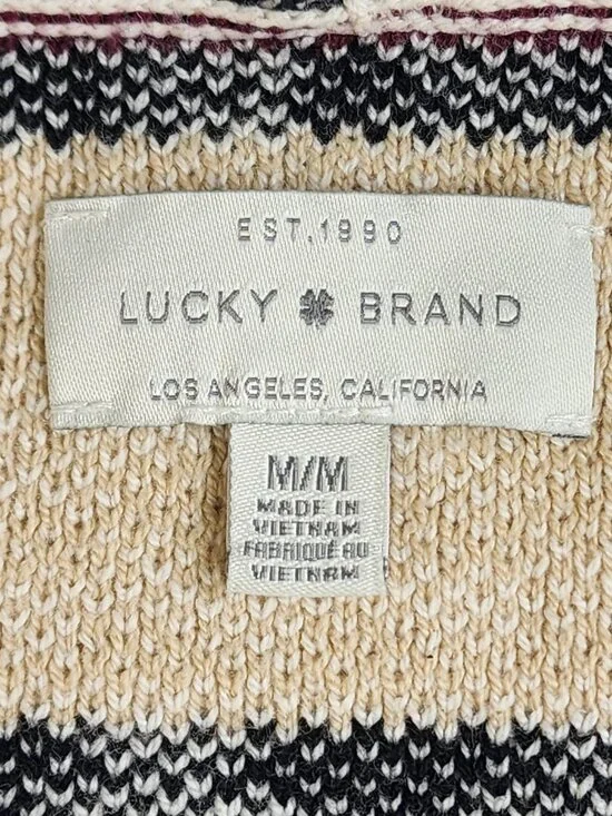 Lucky Brand Aztec Knit Shawl Collar Open Cardigan Sweater Medium M Cotton Blend - Picture 4 of 13